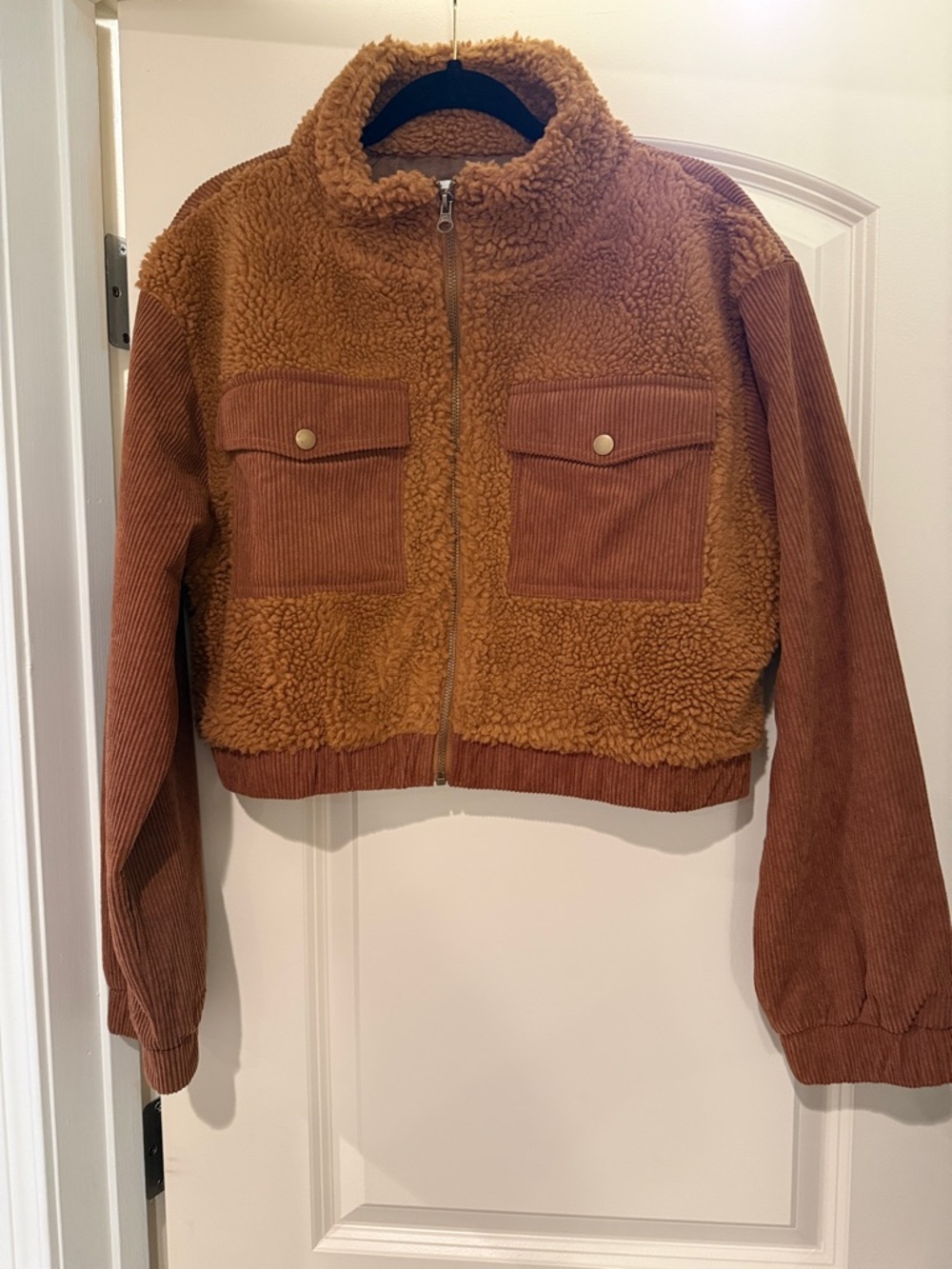HYFVE Plush Teddy Sherpa Jacket in Caramel Brown